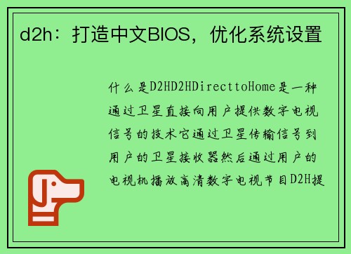 d2h：打造中文BIOS，优化系统设置
